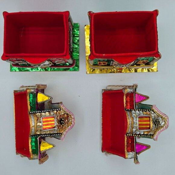 Lot of 5 Vintage The Bombay Company Christmas Putz Sequin Trinket Box Houses - Picture 4 of 16